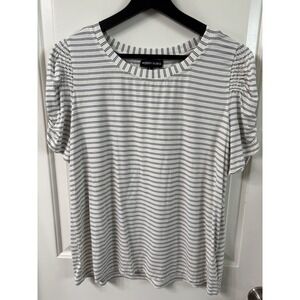 Women's Top, Modern Works, XL, Striped, White & Black Business Core